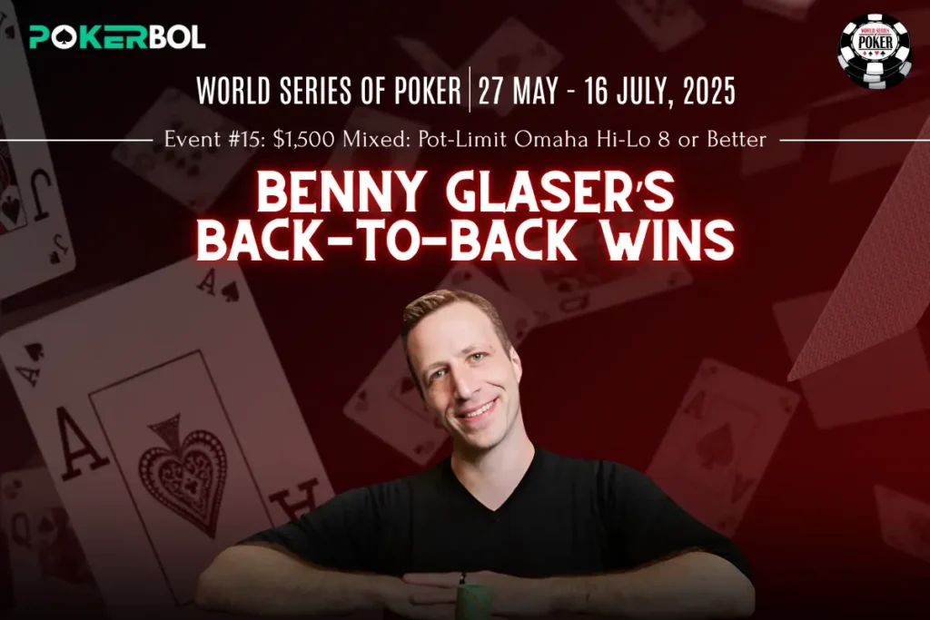Benny Glaser wins back-to-back WSOP 2025 bracelets, securing his seventh career bracelet in the $1,500 Mixed: PLO Hi-Lo event.